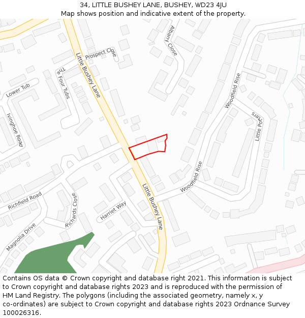 34, LITTLE BUSHEY LANE, BUSHEY, WD23 4JU: Location map and indicative extent of plot