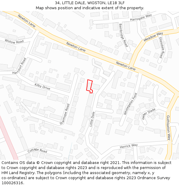 34, LITTLE DALE, WIGSTON, LE18 3LF: Location map and indicative extent of plot