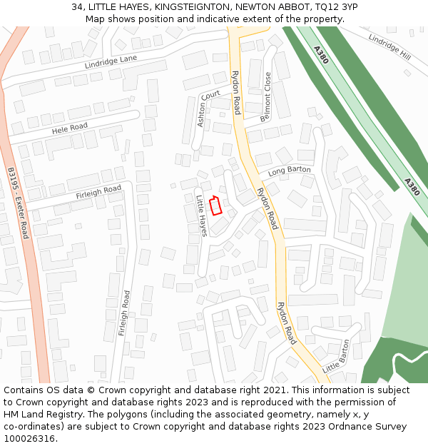 34, LITTLE HAYES, KINGSTEIGNTON, NEWTON ABBOT, TQ12 3YP: Location map and indicative extent of plot