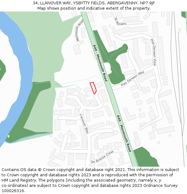 34, LLANOVER WAY, YSBYTTY FIELDS, ABERGAVENNY, NP7 9JF: Location map and indicative extent of plot