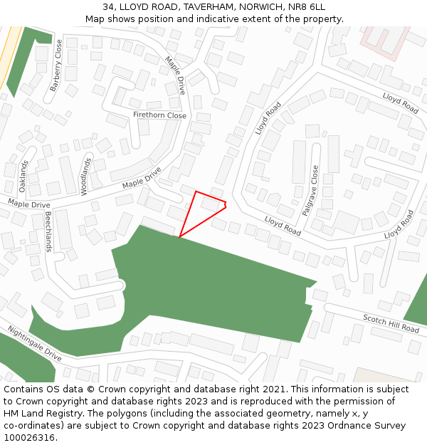 34, LLOYD ROAD, TAVERHAM, NORWICH, NR8 6LL: Location map and indicative extent of plot