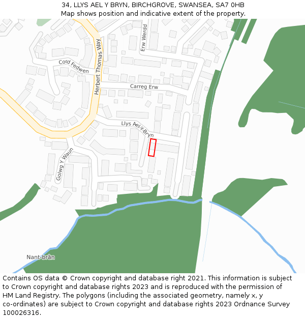 34, LLYS AEL Y BRYN, BIRCHGROVE, SWANSEA, SA7 0HB: Location map and indicative extent of plot