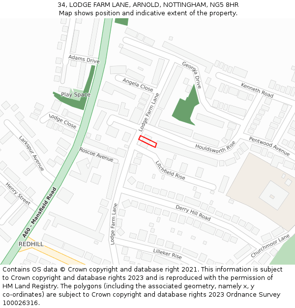 34, LODGE FARM LANE, ARNOLD, NOTTINGHAM, NG5 8HR: Location map and indicative extent of plot