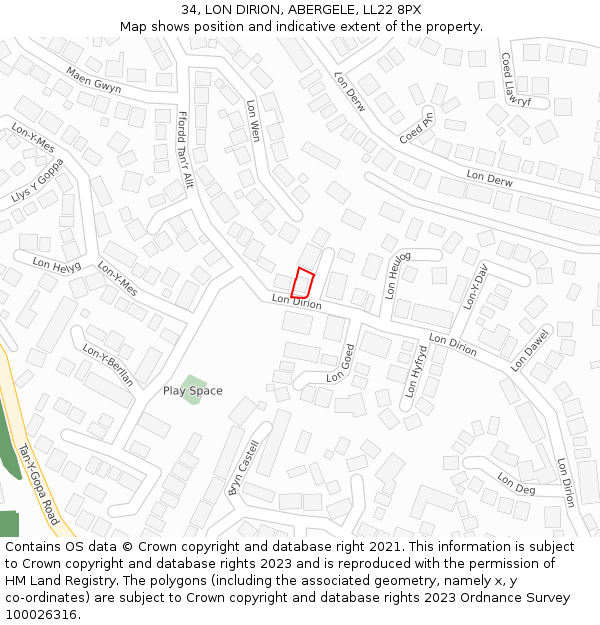 34, LON DIRION, ABERGELE, LL22 8PX: Location map and indicative extent of plot