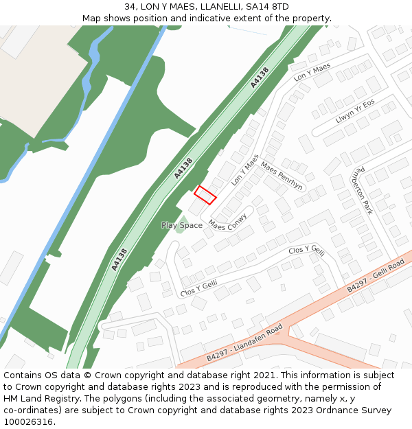 34, LON Y MAES, LLANELLI, SA14 8TD: Location map and indicative extent of plot