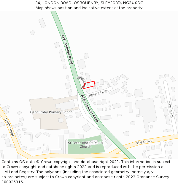 34, LONDON ROAD, OSBOURNBY, SLEAFORD, NG34 0DG: Location map and indicative extent of plot