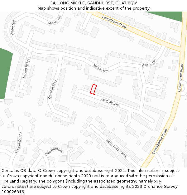 34, LONG MICKLE, SANDHURST, GU47 8QW: Location map and indicative extent of plot