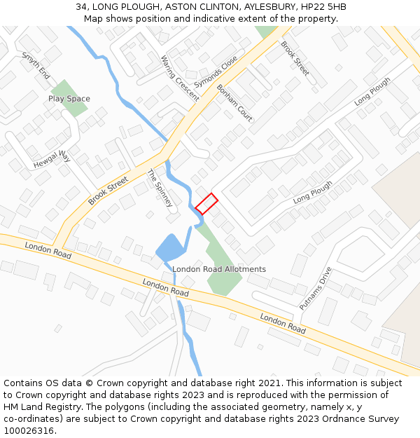 34, LONG PLOUGH, ASTON CLINTON, AYLESBURY, HP22 5HB: Location map and indicative extent of plot