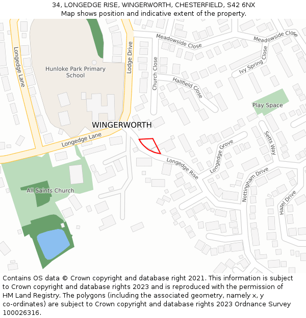 34, LONGEDGE RISE, WINGERWORTH, CHESTERFIELD, S42 6NX: Location map and indicative extent of plot