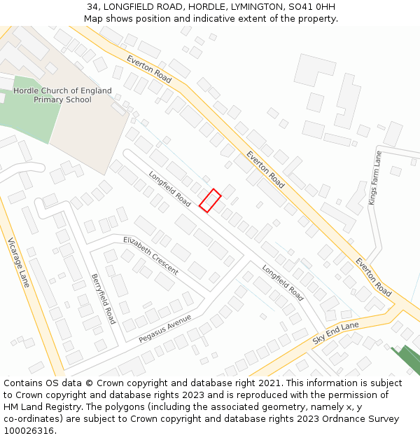 34, LONGFIELD ROAD, HORDLE, LYMINGTON, SO41 0HH: Location map and indicative extent of plot