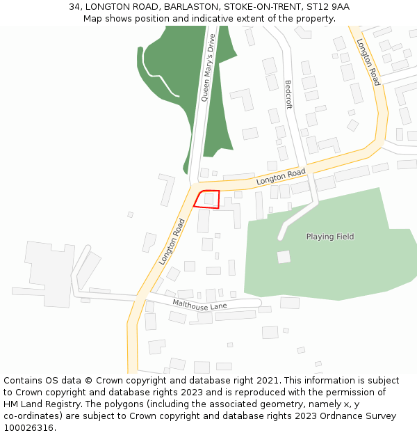34, LONGTON ROAD, BARLASTON, STOKE-ON-TRENT, ST12 9AA: Location map and indicative extent of plot