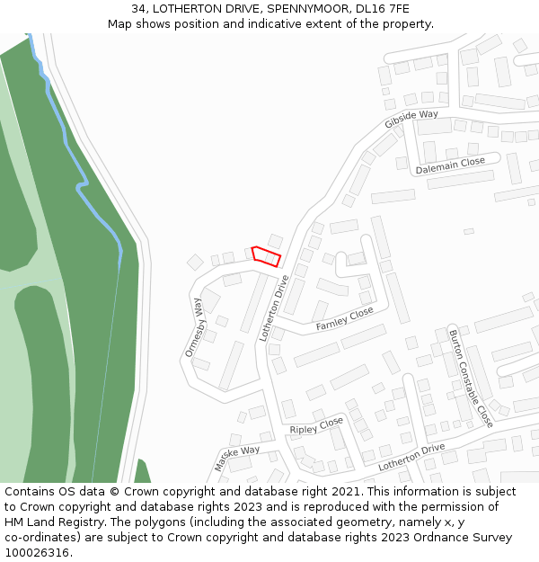 34, LOTHERTON DRIVE, SPENNYMOOR, DL16 7FE: Location map and indicative extent of plot
