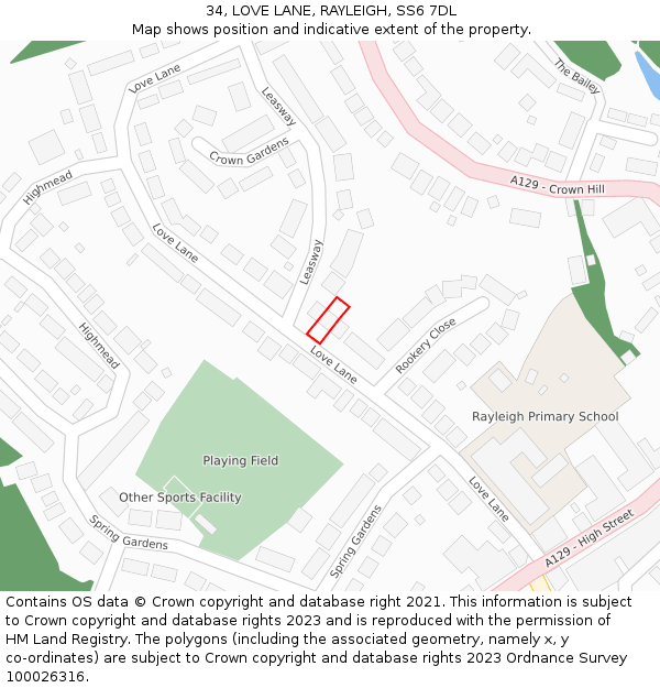 34, LOVE LANE, RAYLEIGH, SS6 7DL: Location map and indicative extent of plot