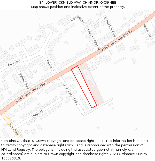 34, LOWER ICKNIELD WAY, CHINNOR, OX39 4EB: Location map and indicative extent of plot