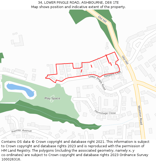 34, LOWER PINGLE ROAD, ASHBOURNE, DE6 1TE: Location map and indicative extent of plot