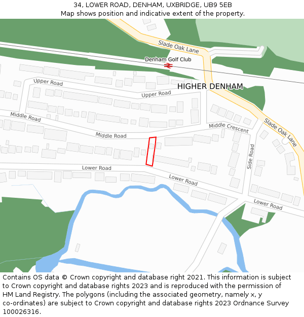 34, LOWER ROAD, DENHAM, UXBRIDGE, UB9 5EB: Location map and indicative extent of plot