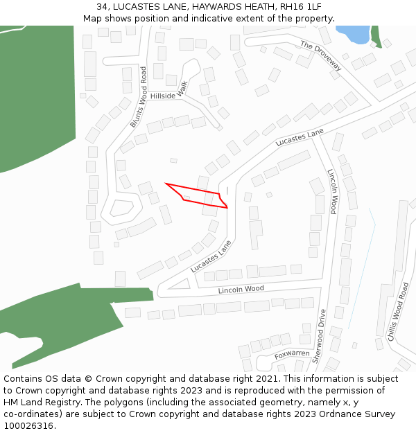 34, LUCASTES LANE, HAYWARDS HEATH, RH16 1LF: Location map and indicative extent of plot