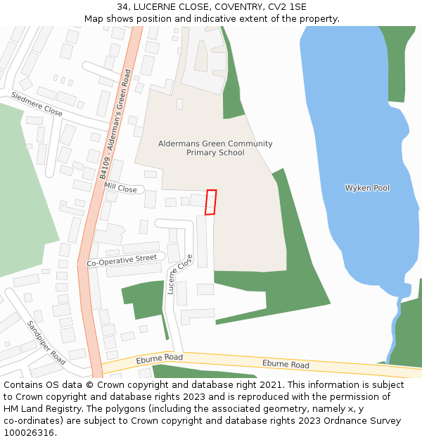 34, LUCERNE CLOSE, COVENTRY, CV2 1SE: Location map and indicative extent of plot