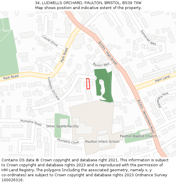 34, LUDWELLS ORCHARD, PAULTON, BRISTOL, BS39 7XW: Location map and indicative extent of plot