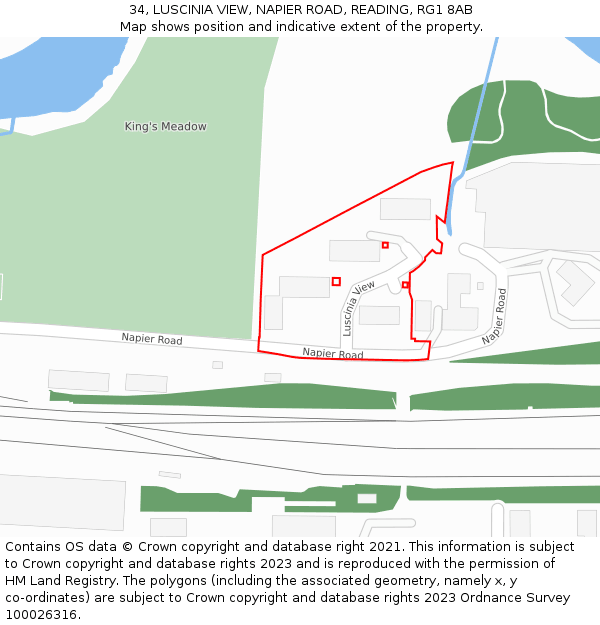 34, LUSCINIA VIEW, NAPIER ROAD, READING, RG1 8AB: Location map and indicative extent of plot