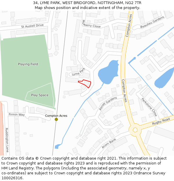 34, LYME PARK, WEST BRIDGFORD, NOTTINGHAM, NG2 7TR: Location map and indicative extent of plot