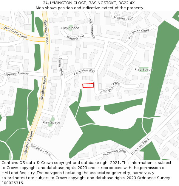 34, LYMINGTON CLOSE, BASINGSTOKE, RG22 4XL: Location map and indicative extent of plot