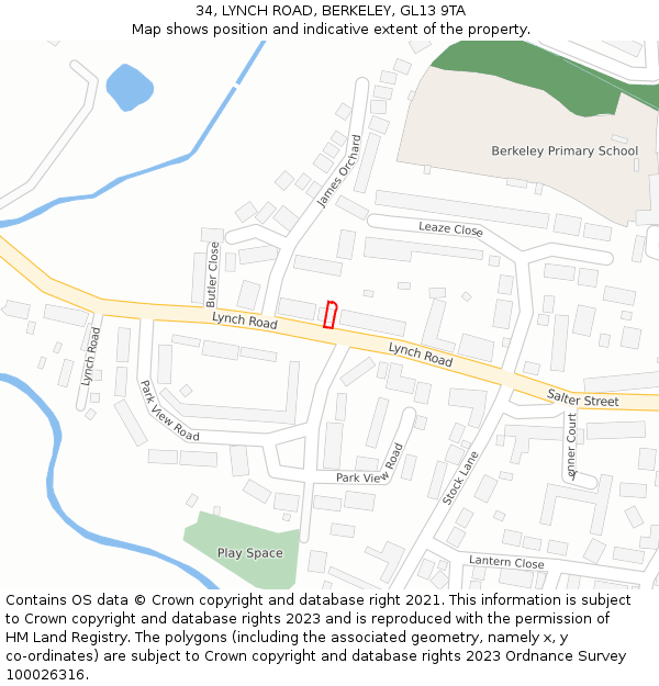 34, LYNCH ROAD, BERKELEY, GL13 9TA: Location map and indicative extent of plot