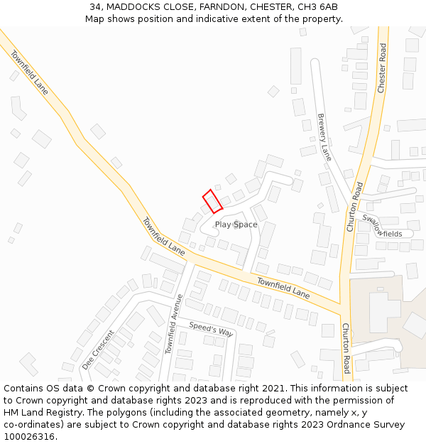 34, MADDOCKS CLOSE, FARNDON, CHESTER, CH3 6AB: Location map and indicative extent of plot