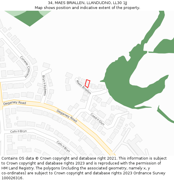 34, MAES BRIALLEN, LLANDUDNO, LL30 1JJ: Location map and indicative extent of plot