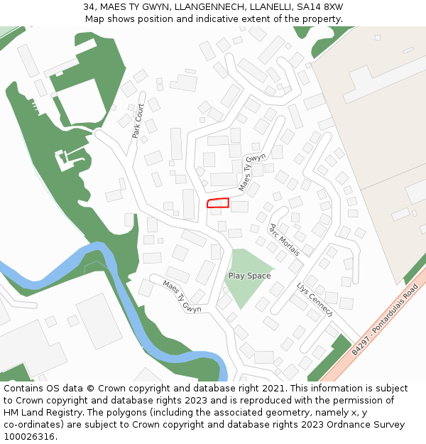 34, MAES TY GWYN, LLANGENNECH, LLANELLI, SA14 8XW: Location map and indicative extent of plot