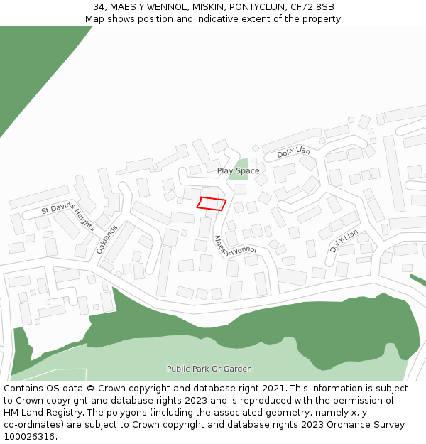 34, MAES Y WENNOL, MISKIN, PONTYCLUN, CF72 8SB: Location map and indicative extent of plot