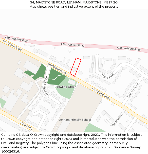 34, MAIDSTONE ROAD, LENHAM, MAIDSTONE, ME17 2QJ: Location map and indicative extent of plot