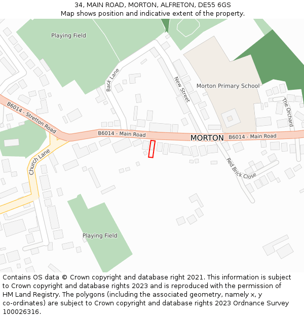 34, MAIN ROAD, MORTON, ALFRETON, DE55 6GS: Location map and indicative extent of plot