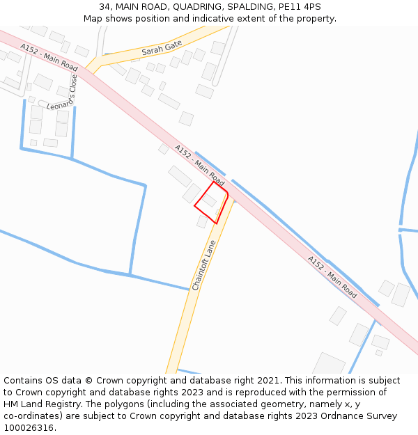 34, MAIN ROAD, QUADRING, SPALDING, PE11 4PS: Location map and indicative extent of plot