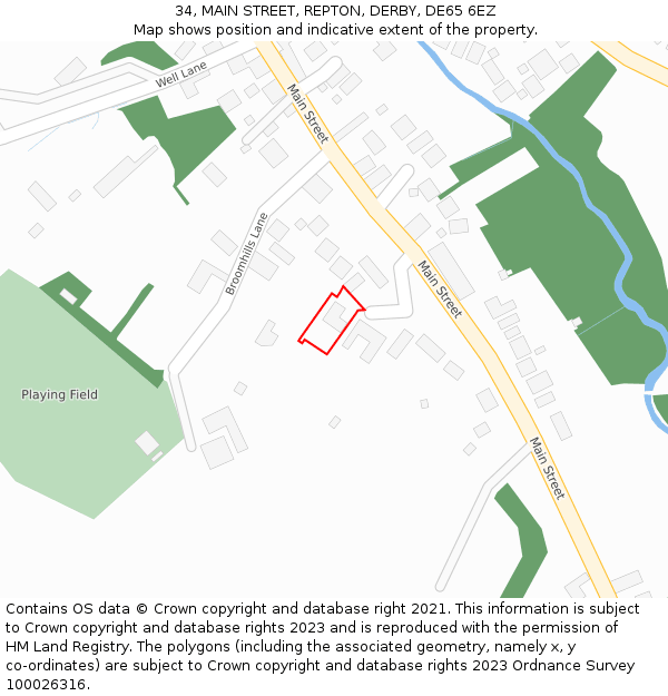 34, MAIN STREET, REPTON, DERBY, DE65 6EZ: Location map and indicative extent of plot