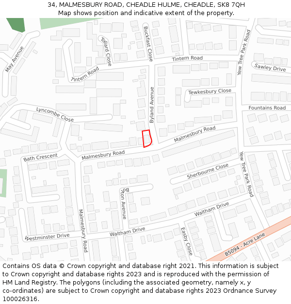 34, MALMESBURY ROAD, CHEADLE HULME, CHEADLE, SK8 7QH: Location map and indicative extent of plot