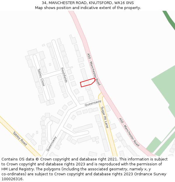 34, MANCHESTER ROAD, KNUTSFORD, WA16 0NS: Location map and indicative extent of plot