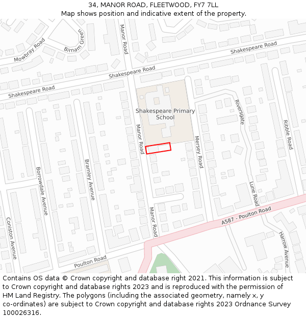 34, MANOR ROAD, FLEETWOOD, FY7 7LL: Location map and indicative extent of plot