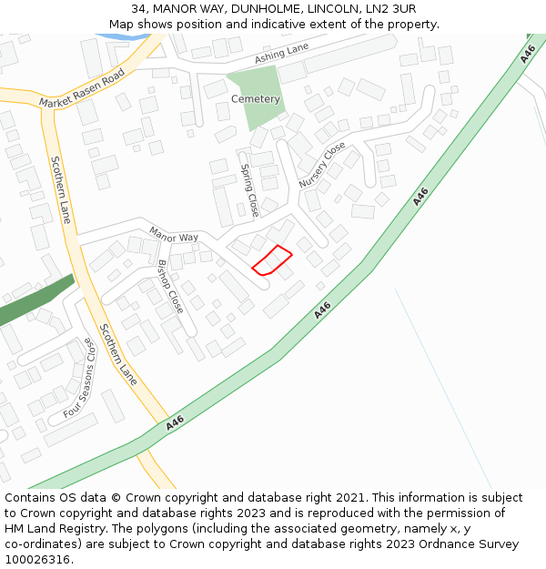 34, MANOR WAY, DUNHOLME, LINCOLN, LN2 3UR: Location map and indicative extent of plot