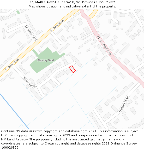 34, MAPLE AVENUE, CROWLE, SCUNTHORPE, DN17 4ED: Location map and indicative extent of plot