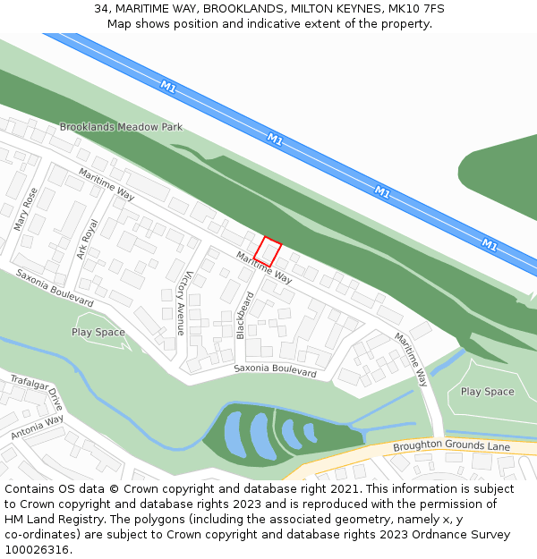 34, MARITIME WAY, BROOKLANDS, MILTON KEYNES, MK10 7FS: Location map and indicative extent of plot