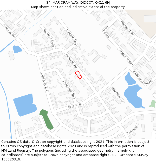 34, MARJORAM WAY, DIDCOT, OX11 6HJ: Location map and indicative extent of plot
