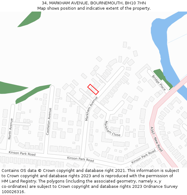 34, MARKHAM AVENUE, BOURNEMOUTH, BH10 7HN: Location map and indicative extent of plot