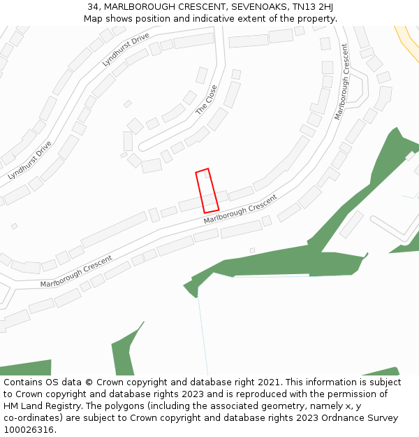 34, MARLBOROUGH CRESCENT, SEVENOAKS, TN13 2HJ: Location map and indicative extent of plot