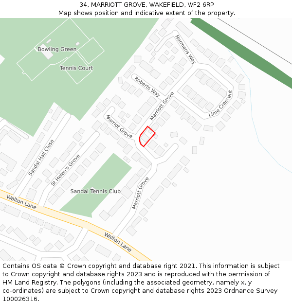 34, MARRIOTT GROVE, WAKEFIELD, WF2 6RP: Location map and indicative extent of plot