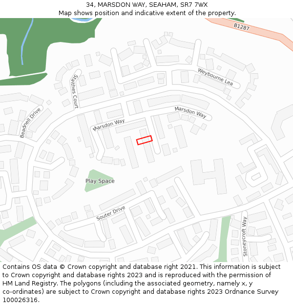 34, MARSDON WAY, SEAHAM, SR7 7WX: Location map and indicative extent of plot