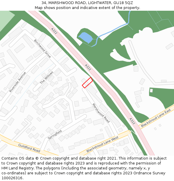 34, MARSHWOOD ROAD, LIGHTWATER, GU18 5QZ: Location map and indicative extent of plot