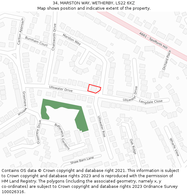 34, MARSTON WAY, WETHERBY, LS22 6XZ: Location map and indicative extent of plot