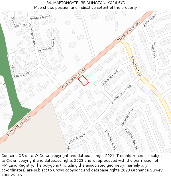 34, MARTONGATE, BRIDLINGTON, YO16 6YD: Location map and indicative extent of plot