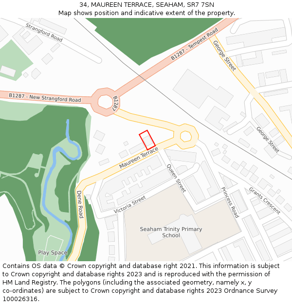 34, MAUREEN TERRACE, SEAHAM, SR7 7SN: Location map and indicative extent of plot